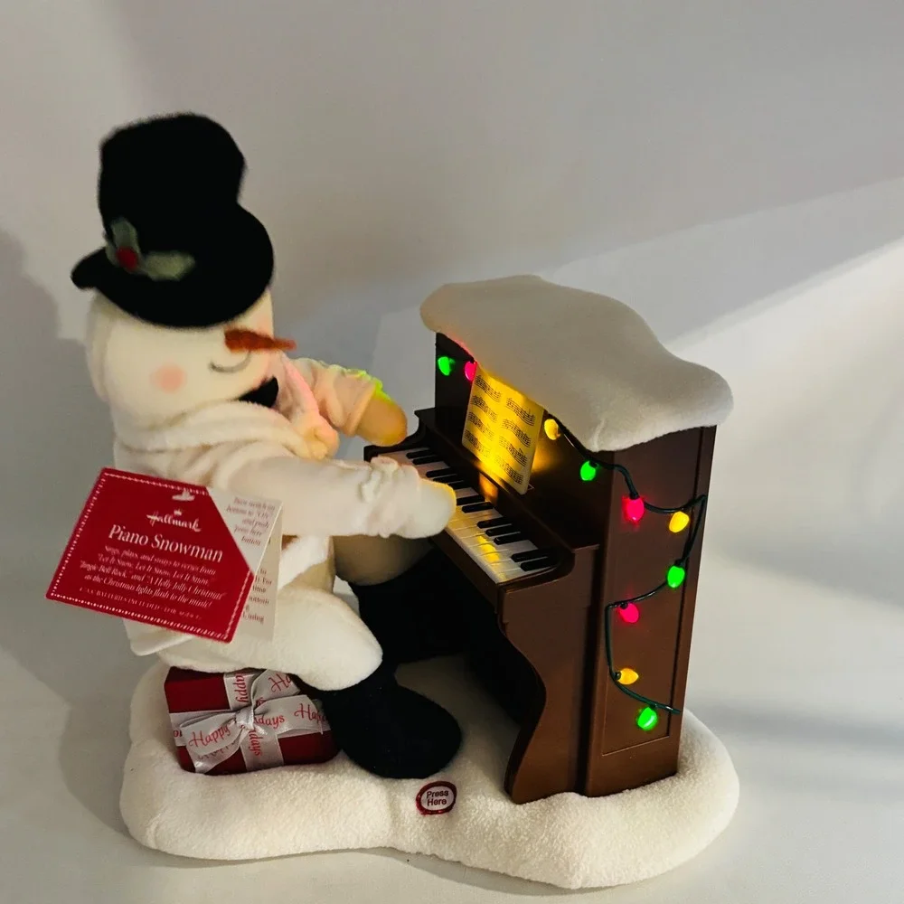 Hallmark Piano Snowman Musical Animated Christmas Decor 2005 Lights Music Tested